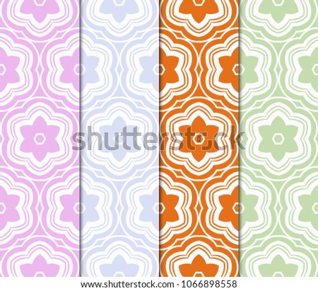 Set of Seamless Floral pattern. Art-deco Geometric background. Modern graphic design. Vector illustration.