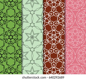 Set of seamless floral pattern with geometric texture. Ornament for interior design, greeting cards, birthday or wedding invitations, fabric print.