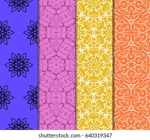 Set of seamless floral pattern with geometric texture. Ornament for interior design, greeting cards, birthday or wedding invitations, fabric print.
