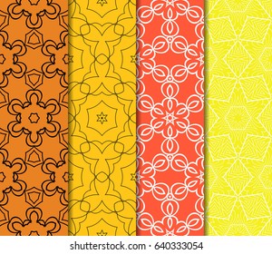 Set of seamless floral pattern with geometric texture. Ornament for interior design, greeting cards, birthday or wedding invitations, fabric print.