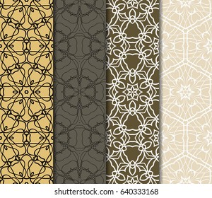 Set of seamless floral pattern with geometric texture. Ornament for interior design, greeting cards, birthday or wedding invitations, fabric print.