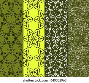 Set of seamless floral pattern with geometric texture. Ornament for interior design, greeting cards, birthday or wedding invitations, fabric print.