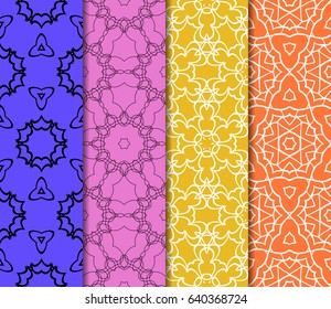 Set of seamless floral pattern with geometric texture. Ornament for interior design, greeting cards, birthday or wedding invitations, fabric print.