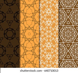 Set of seamless floral pattern with geometric texture. Ornament for interior design, greeting cards, birthday or wedding invitations, fabric print.