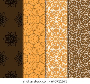 Set of seamless floral pattern with geometric texture. Ornament for interior design, greeting cards, birthday or wedding invitations, fabric print.