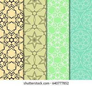 Set of seamless floral pattern with geometric texture. Ornament for interior design, greeting cards, birthday or wedding invitations, fabric print.