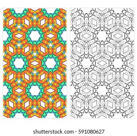 Set of seamless floral pattern with hand drawn texture. Ornament for interior design, greeting cards, birthday or wedding invitations, fabric print. Ethnic background in arabian style.