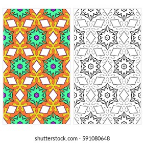 Set of seamless floral pattern with hand drawn texture. Ornament for interior design, greeting cards, birthday or wedding invitations, fabric print. Ethnic background in arabian style.