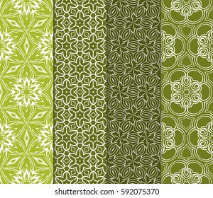 Set of seamless floral pattern with hand drawn texture. Ornament for interior design, greeting cards, birthday or wedding invitations, fabric print. Ethnic background in arabian style.