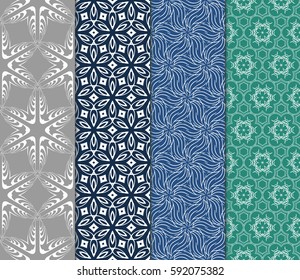 Set of seamless floral pattern with hand drawn texture. Ornament for interior design, greeting cards, birthday or wedding invitations, fabric print. Ethnic background in arabian style.