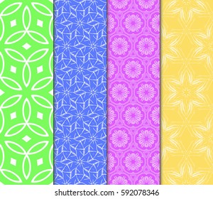 Set of seamless floral pattern with hand drawn texture. Ornament for interior design, greeting cards, birthday or wedding invitations, fabric print. Ethnic background in arabian style.