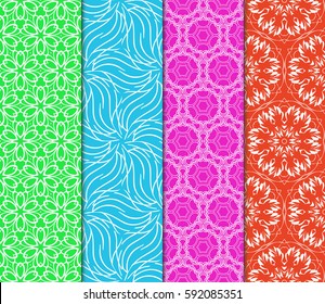 Set of seamless floral pattern with hand drawn texture. Ornament for interior design, greeting cards, birthday or wedding invitations, fabric print. Ethnic background in arabian style.