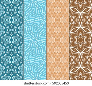Set of seamless floral pattern with hand drawn texture. Ornament for interior design, greeting cards, birthday or wedding invitations, fabric print. Ethnic background in arabian style.