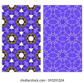 Set of seamless floral pattern with hand drawn texture. Ornament for interior design, greeting cards, birthday or wedding invitations, fabric print. Ethnic background in arabian style.