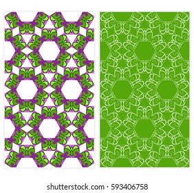 Set of seamless floral pattern with hand drawn texture. Ornament for interior design, greeting cards, birthday or wedding invitations, fabric print. Ethnic background in arabian style.