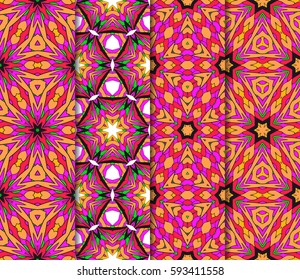 Set of seamless floral pattern with hand drawn texture. Ornament for interior design, greeting cards, birthday or wedding invitations, fabric print. Ethnic background in arabian style.