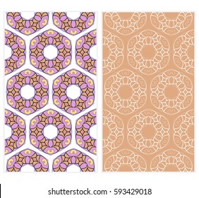 Set of seamless floral pattern with hand drawn texture. Ornament for interior design, greeting cards, birthday or wedding invitations, fabric print. Ethnic background in arabian style.