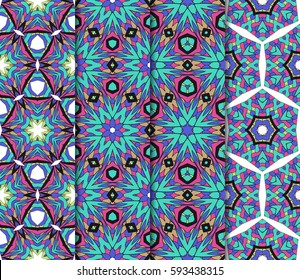 Set of seamless floral pattern with hand drawn texture. Ornament for interior design, greeting cards, birthday or wedding invitations, fabric print. Ethnic background in arabian style.