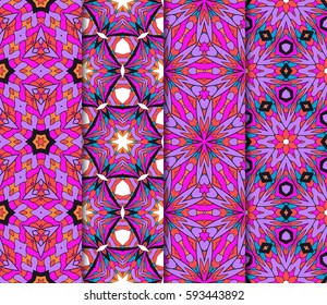 Set of seamless floral pattern with hand drawn texture. Ornament for interior design, greeting cards, birthday or wedding invitations, fabric print. Ethnic background in arabian style.