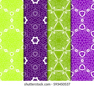 Set of seamless floral pattern with hand drawn texture. Ornament for interior design, greeting cards, birthday or wedding invitations, fabric print. Ethnic background in arabian style.