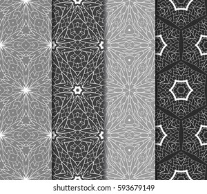Set of seamless floral pattern with hand drawn texture. Ornament for interior design, greeting cards, birthday or wedding invitations, fabric print. Ethnic background in arabian style.