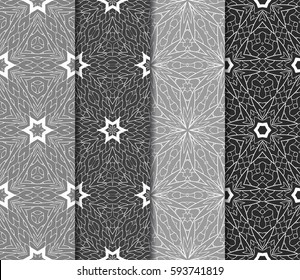 Set of seamless floral pattern with hand drawn texture. Ornament for interior design, greeting cards, birthday or wedding invitations, fabric print. Ethnic background in arabian style.