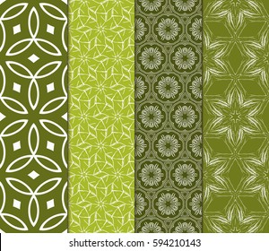 Set of seamless floral pattern with hand drawn texture. Ornament for interior design, greeting cards, birthday or wedding invitations, fabric print. Ethnic background in arabian style.