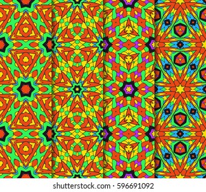 Set of seamless floral pattern with hand drawn texture. Ornament for interior design, greeting cards, birthday or wedding invitations, fabric print. Ethnic background in arabian style.