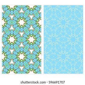 Set of seamless floral pattern with hand drawn texture. Ornament for interior design, greeting cards, birthday or wedding invitations, fabric print. Ethnic background in arabian style.