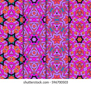 Set of seamless floral pattern with hand drawn texture. Ornament for interior design, greeting cards, birthday or wedding invitations, fabric print. Ethnic background in arabian style.