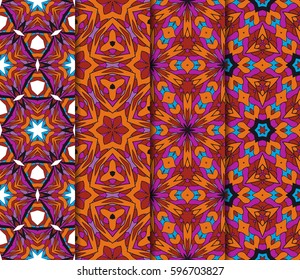 Set of seamless floral pattern with hand drawn texture. Ornament for interior design, greeting cards, birthday or wedding invitations, fabric print. Ethnic background in arabian style.