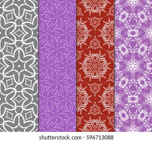 Set of seamless floral pattern with hand drawn texture. Ornament for interior design, greeting cards, birthday or wedding invitations, fabric print. Ethnic background in arabian style.