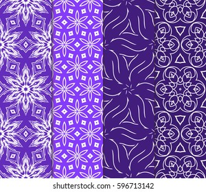 Set of seamless floral pattern with hand drawn texture. Ornament for interior design, greeting cards, birthday or wedding invitations, fabric print. Ethnic background in arabian style.