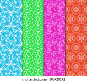 Set of seamless floral pattern with hand drawn texture. Ornament for interior design, greeting cards, birthday or wedding invitations, fabric print. Ethnic background in arabian style.