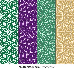 Set of seamless floral pattern with hand drawn texture. Ornament for interior design, greeting cards, birthday or wedding invitations, fabric print. Ethnic background in arabian style.