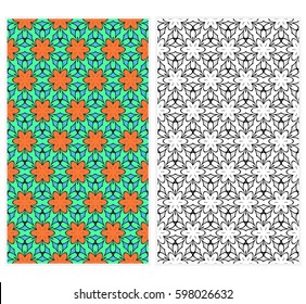 Set of seamless floral pattern with hand drawn texture. Ornament for interior design, greeting cards, birthday or wedding invitations, fabric print. Ethnic background in arabian style.