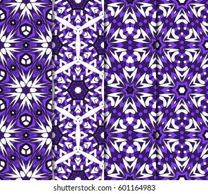 Set of seamless floral pattern with hand drawn texture. Ornament for interior design, greeting cards, birthday or wedding invitations, fabric print. Ethnic background in arabian style.
