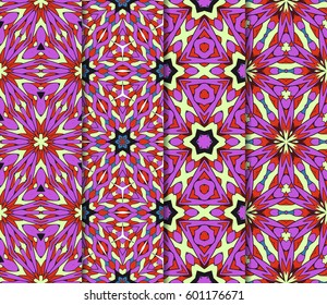 Set of seamless floral pattern with hand drawn texture. Ornament for interior design, greeting cards, birthday or wedding invitations, fabric print. Ethnic background in arabian style.