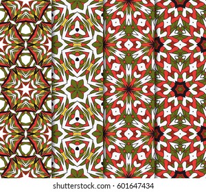 Set of seamless floral pattern with hand drawn texture. Ornament for interior design, greeting cards, birthday or wedding invitations, fabric print. Ethnic background in arabian style.