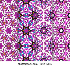 Set of seamless floral pattern with hand drawn texture. Ornament for interior design, greeting cards, birthday or wedding invitations, fabric print. Ethnic background in arabian style.