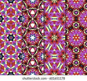 Set of seamless floral pattern with hand drawn texture. Ornament for interior design, greeting cards, birthday or wedding invitations, fabric print. Ethnic background in arabian style.