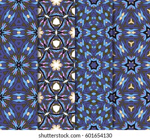 Set of seamless floral pattern with hand drawn texture. Ornament for interior design, greeting cards, birthday or wedding invitations, fabric print. Ethnic background in arabian style.