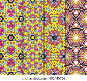 Set of seamless floral pattern with hand drawn texture. Ornament for interior design, greeting cards, birthday or wedding invitations, fabric print. Ethnic background in arabian style.