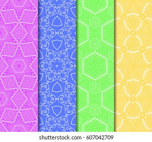 Set of seamless floral pattern with hand drawn texture. Ornament for interior design, greeting cards, birthday or wedding invitations, fabric print. Ethnic background in arabian style.