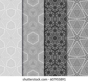 Set of seamless floral pattern with hand drawn texture. Ornament for interior design, greeting cards, birthday or wedding invitations, fabric print. Ethnic background in arabian style.