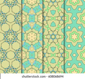 Set of seamless floral pattern with hand drawn texture. Ornament for interior design, greeting cards, birthday or wedding invitations, fabric print. Ethnic background in arabian style.