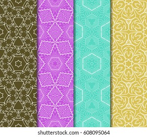 Set of seamless floral pattern with hand drawn texture. Ornament for interior design, greeting cards, birthday or wedding invitations, fabric print. Ethnic background in arabian style.