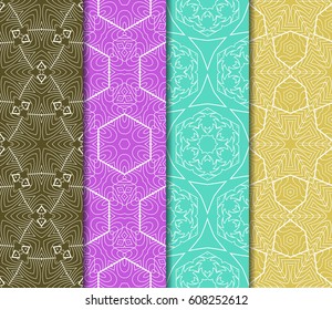 Set of seamless floral pattern with hand drawn texture. Ornament for interior design, greeting cards, birthday or wedding invitations, fabric print. Ethnic background in arabian style.