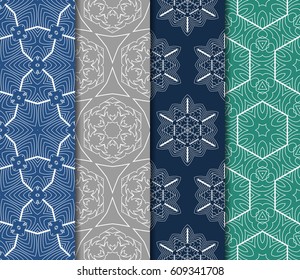 Set of seamless floral pattern with hand drawn texture. Ornament for interior design, greeting cards, birthday or wedding invitations, fabric print. Ethnic background in arabian style.