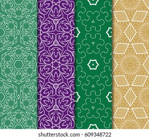 Set of seamless floral pattern with hand drawn texture. Ornament for interior design, greeting cards, birthday or wedding invitations, fabric print. Ethnic background in arabian style.